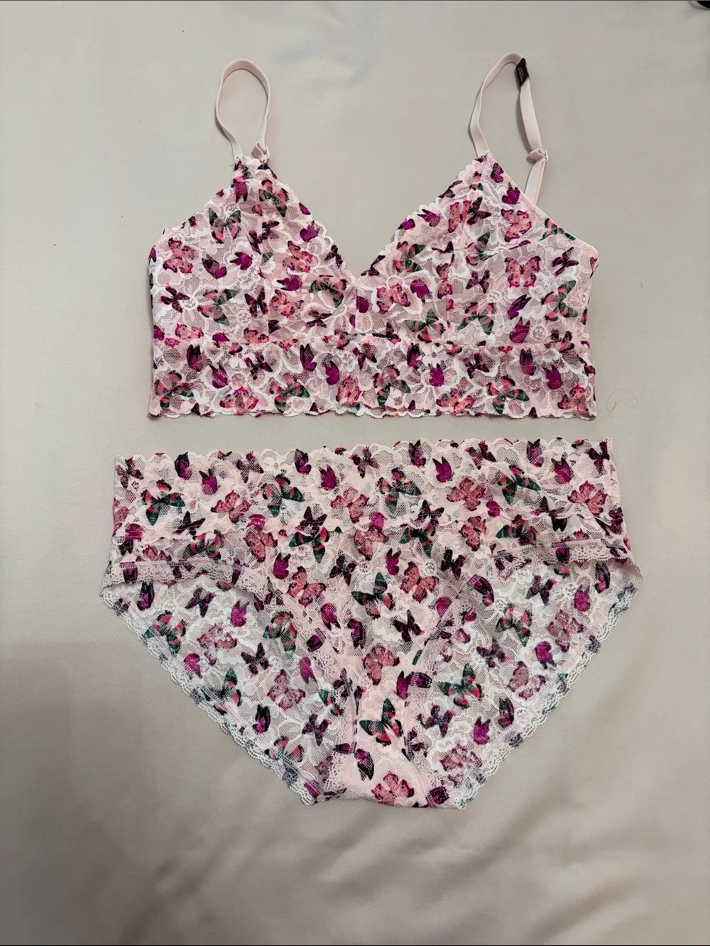 Lace Bralette & Brief Set - Pink Butterfly Print